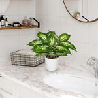 GnFlus Set of 2 Fake Tropical Plants with White Pots Artificial Potted Plants Artificial Leaves Decor for Farmhouse Room Bathroom Bedroom Kitchen Office Table Desk Green and White