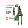 Fiskars Sculptor Plant Pruner, Precision Bypass Shears for Indoor Gardening & Bonsai, Low-Friction Steel Blades for Clean Cuts on Stems, Ergonomic Handle with Easy Lock, 1/2 Inch Capacity