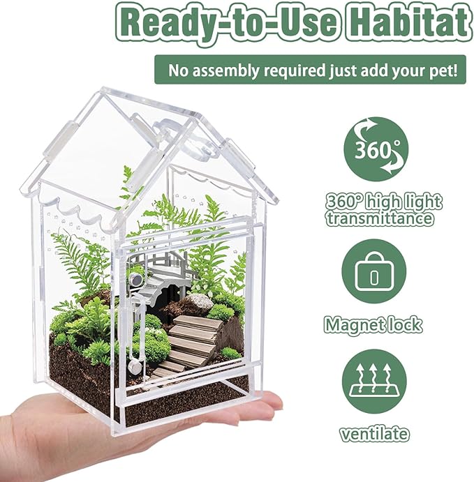 Acrylic Terrarium Kit for Jumping Spiders & Tarantulas - 3.15"x3.15"x5.6" Spider Enclosure with Magnetic Feeding Door & Secure Latch - Ideal Reptile Cage, Praying Mantis Habitat, Bug Terrarium