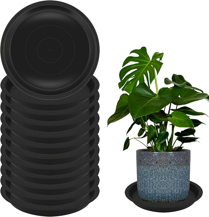 12 Pcs 6 Inch Round Plant Saucers for Less 5 Inch Pot Indoors Outdoors Plant Trays for Pots Planter Saucer Plastic Drip Tray Planter Water Tray (Black, 6"(12pcs))