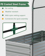 FOOWIN Raised Garden Bed with Arch Trellis for Climbing Plants,Galvanized Raised Garden Bed,Planter Boxes Outdoor for Vegetables Flowers Herb,478 Gallon Capacity Silver