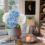 Coferset 4Pcs Hydrangea Artificial Flowers Lifelike Faux Hydrangea Real Touch Artificial Flowers for Outdoors Home Wedding Christmas Office Party Living Room Decoration,22inch(2 White+2 Baby Blue)