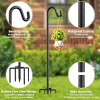 76" Shepherds Hooks for Outdoor, Adjustable Bird Feeder Pole with 5 Prong Base, Heavy Duty Bird Feeder Pole for Hanging Bird Feeders, Plant, Wind Chimes, and Garden Decorations