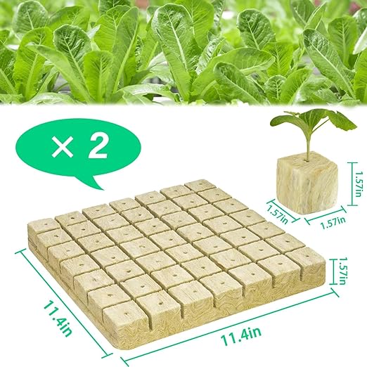 Halatool 1.5 Inch Rockwool Cubes Garden Rock Wool Grow Cubes Starter Plugs for Hydroponics Soilless Cultivation Seedlings Cuttings Clone Plants Germination Start (2 Sheets, 98 Plugs in Total)