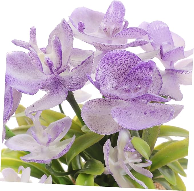 Faux Phalaenopsis Orchid Plant in Pot, Realistic Artificial Plastic Flower, Home Decoration for Living Room Office Bedroom, Potted Faux Flower with Jute Bag