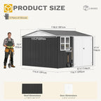 DWVO 10x10ft Metal Outdoor Storage Shed with Window, Lockable Tool Storage Sheds, Oversized Steel Garden Sheds with Sloped Roof for Backyard, Patio, Garage, Lawn, Gray & White