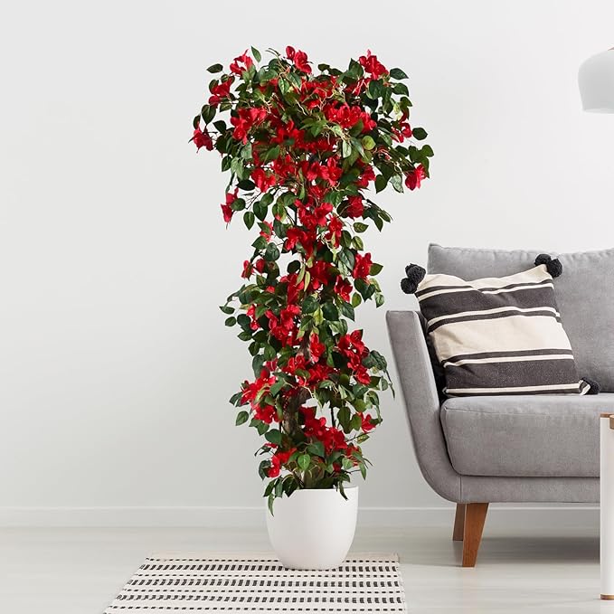 Artificial Bougainvillea Tree -6FT Faux Bougainvillea Tree with Realistic Flowers, Tall Fake Flower Tree for Indoor or Outdoor Decor, Silk Floral Plant for Living Room, Porch, Garden (Red)