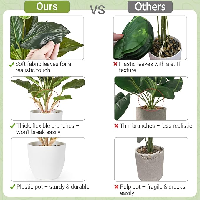 Mkono 2 Pack Fake Plants in Pot, 11" Potted Artificial Plants for Home Decor Indoor Faux Green Leaf Plant with Modern White Planter for Desk Shelf Office Room Decoration (Pothos)