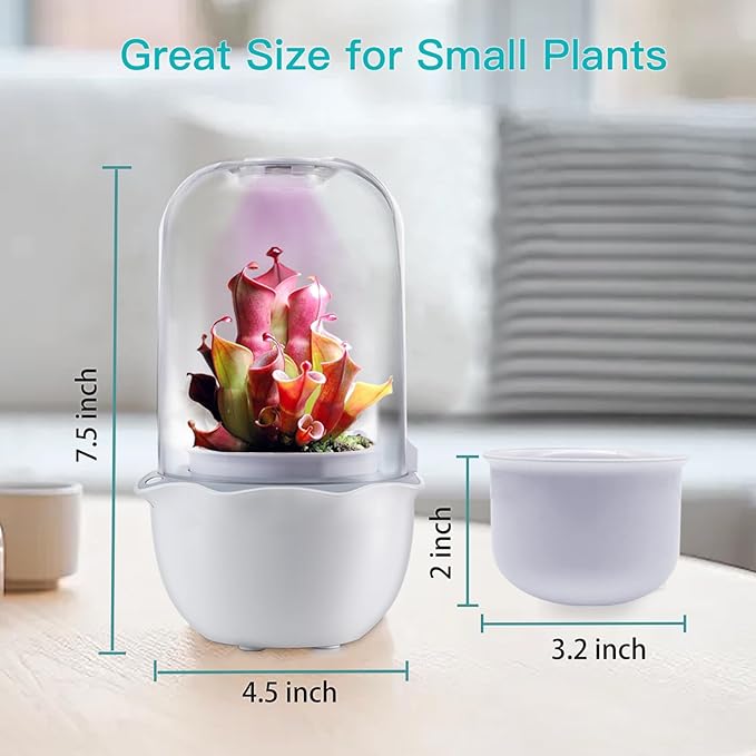 Venus Fly Trap Terrarium Pot with Timer Grow Light&Fan,Plant Terrarium kit for Moss&Cactus,Smart Planter for Carnivorous Plants&Butterwort,Mother's Day Birthday Gifts for Women Garden Lover(no Plant)