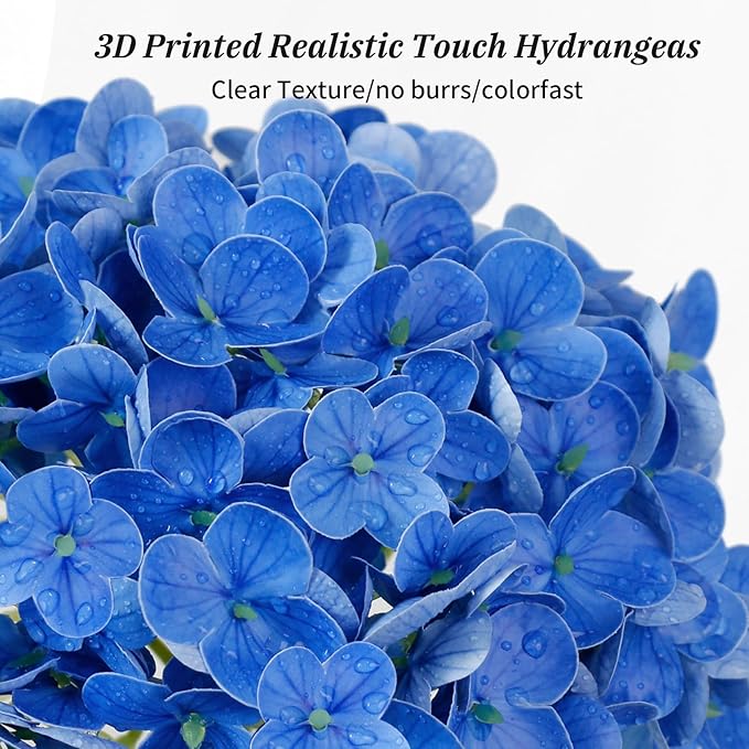 Leftover 3 Pcs Dark Blue Hydrangea Artificial Flowers,21" Real Touch Faux Hydrangea Flowers and 3 PCS Butterflies for Hydrangea Decor,Floral Arrangements for Centerpiece Table Decorations,Home Decor