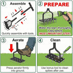 Lawn Aerator Tool with 15 Thicker Spikes, Manual Grass Aerator for Yard Care, Includes 3 Spare Spikes, Weldless U-Shaped Handle, 36 Inch(Black)