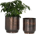 MyGift Handmade Hammered Vintage Copper Metal Plant Vase, Decorative Indoor Cylindrical Flower Planter Container, 5 and 6 Inch Pots, Handcrafted in India
