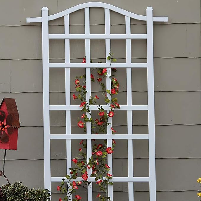 Dura-Trel Melrose Vinyl Garden Trellis, Outdoor Plant Support PVC Grid, White, 35" x 75" - Wall Mount with Steel Ground Anchors for Climbing Vine, Flower, and Vegetable Plants