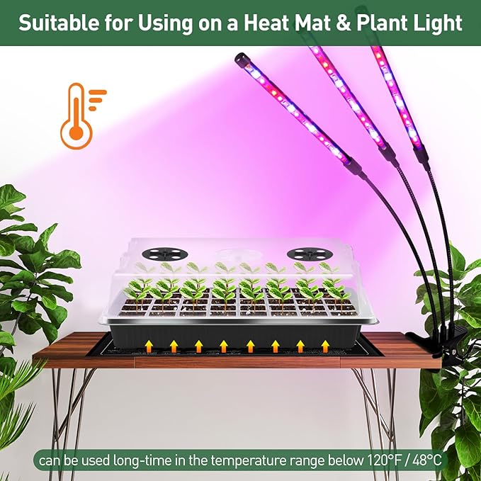 YAUNGEL Seed Starting Trays, XL Thicken Seed Starter Tray Kit with Humidity Dome Durable Growing Trays for Greenhouse & Gardens, 4 Pack 160 Cells, Black