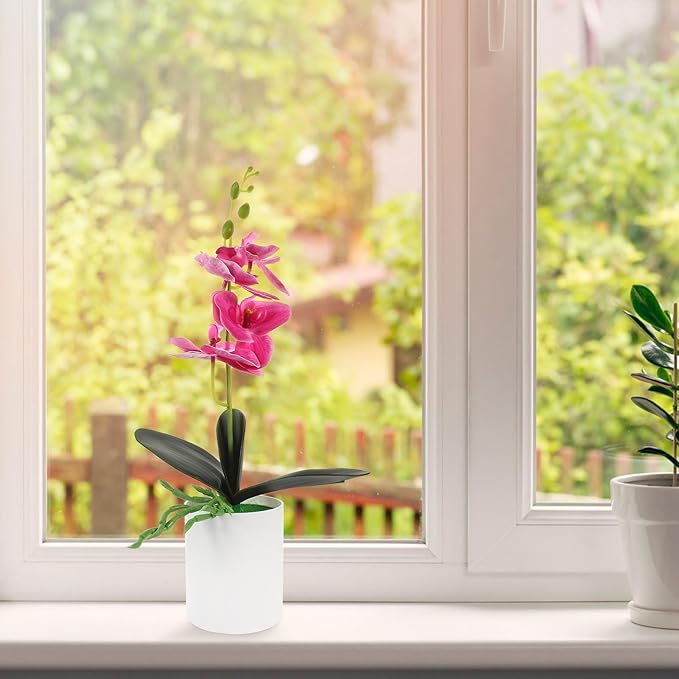 Ciieeo Realistic Artificial Potted Orchid Flower Purple Simulation Plant Bonsai for Home Tabletop Decoration Living Area Office Faux Orchid Pot Ornament