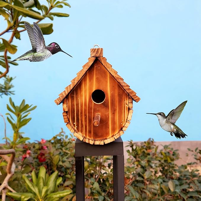1 Pack Wren Houses for Outdoors,Natural Wooden Hanging Bird House for Chickadee,Bluebird,Handmade from Natural Wood for Garden Decorations