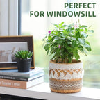 vomiceak Concrete Rattan-Style Plant Basket Planter, 5" Boho Plant Pots Indoor Outdoor with Drainage Hole, Flower Pot for Succulents, Herbs, Modern Farmhouse Decor, Ideal Gift for Plant Lovers