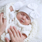 BQUBO Newborn Baby Girls Hats Mittens Set Hospital Hat Beanie Infant Bow Hats Baby Cotton Gloves for 0-6 Months