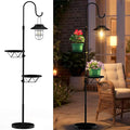 Candieslife 61" Solar Lights Outdoor with Plant Stands - Metal Shepherd Hook with Hanging Solar Lantern, Waterproof Solar Floor Lamp Garden Lights for Patio Deck Yard Porch Backyard & Indoor Decor
