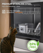 Stainless Steel Cat Water Fountain, 2.8L with 20dB Ultra-Quiet Pump- Ideal for Timid Pets, LED Water Level Window, Dishwasher Safe, 24/7 Circulation- Includes 9 Replacement Filters