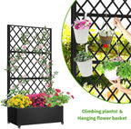 Metal Planter Box with Privacy Screen Trellis,Galvanized Raised Garden Bed On Wheels for Climbing Plants Vines, Standing Garden Flower Bed with Drainage Holes (Black, 35" L x16 W x 73" H)