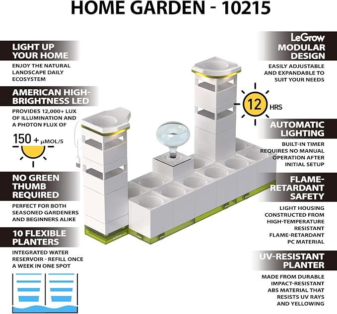 LeGrow Home Garden, Enjoy The Natural Landscape Daily, Automatic LED Grow Light, 7 Days Watering Free Ecosystem, Modular Design Fits Any Space, Write, [Plants NOT Included].