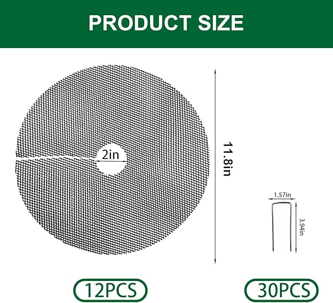 12Pcs Plant Pot Grids, 11.8 Inch Cuttable Plant Pot Soil Covers Protectors with 30 Metal Nails, Protector from Cats, Animals Digging Stopper, Suitable for Indoor and Outdoor Plants