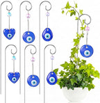 6 Pack Plant Trellis for Potted Plants with Evil Eye Glass Suncatcher 11.81 inch Metal Plant Stake for Indoor Outdoor Garden Suncatchers Decorations