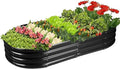 Rakukiri Raised Garden Bed GRS Certified Galvanized Planter Box Outdoor, 8ft Oval Rot-Resistant Metal Garden Bed Planter, Recycled Material Planter for Vegetables Flowers Herbs (Black)