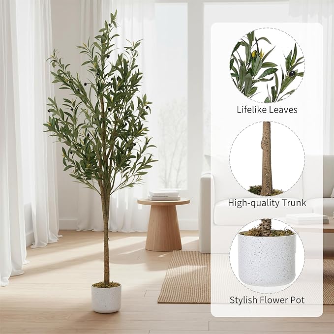 Garvee 4.4 ft Tall Artificial Olive Tree, Potted Fake Olive Plant with Lifelike Leaves & 22 Fruits, Decorative Evergreen Faux Plant Trees for Home Indoor Outdoor Living Room Office