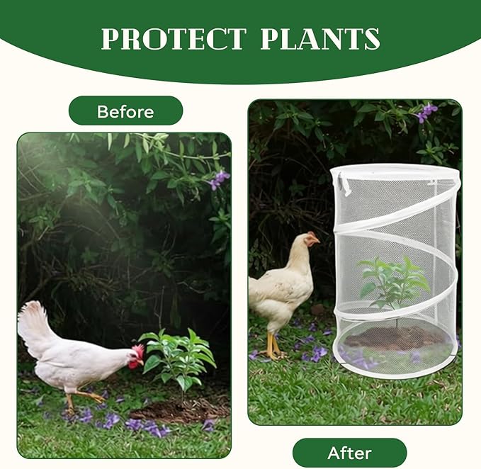 2-Pack Pop Up Plant Covers, Heavy Duty 18"x24" Mesh Plant Cover & Garden Cloche with Ground Stakes, Windproof Plant Protector Tent for Tomato & Strawberry (Protection from Birds & Animals)