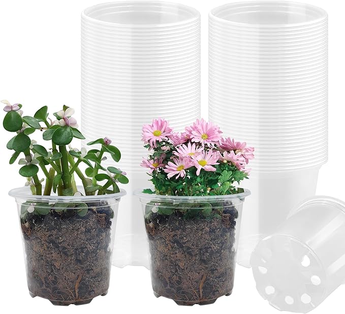 RooTrimmer 4" Clear Seeding Pots 50-Pack Round for Seeds Starting, Seeds Germination Transparent Nursery Pots with Drainage Holes (4Inch,Clear,50Pcs)