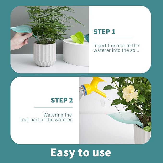 Incauca 6 PCS Plant Watering Leaf, 3 Color Leaflow Plant Pot Watering Funnel Devices, Creative House Flower Water Funnel, Drip Irrigation System for Indoor and Outdoor Potted Houseplants