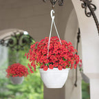 Ouddy Decor 12 Bundles Artificial Flowers for Decorations Fake Silk Plants for Outdoor Indoor UV Resistant Faux Plastic Greenery Stems for Window Box Garden Porch Home Spring Decoration, Red