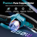 Mini Chainsaw- 6 Inch Electric Mini Chain Saw Cordless Battery Powered One-Hand Tree Trimming Saw with 2 Batteries, Portable Gardening Gadgets for Men, Unique Birthday Gifts (Blue)