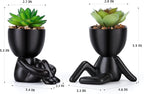 Fake Succulent, Mini Succulents Plants Artificial in Black Modern Human Shaped Ceramic Pots Desk Decor Desk Plant for Office Decor for Women, Cute Fake Plants Bathroom Decor 2PCS