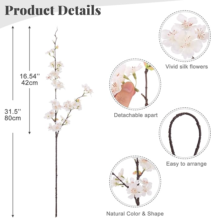 INXUGAO 6 PCS Faux Cherry Blossom Branches Decor 31.5 Inch Long Stems Fake Artificial Flowers for Home Indoor Decoration Vase Arrangement Living Room Table Bedroom Spring Decor