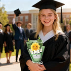 PXFCXVMQ Crochet Sunflower Bouquet,Pink Handmade Knitted Artificial Flower Gift with Card and Box,Smiley Sunflower Bouquet for Graduation, Birthday, Mother's Day,Teacher Appreciation Gift