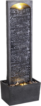 Teamson Home 38.5" Faux Slate Contemporary Outdoor LED Waterfall Fountain with Pebble Base, Gray/Black