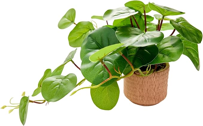 9'' Artificial Hanging Plant with Round Leaves Trailing Faux Greenery in Tan Diamond Planter with Foot Pads Small Indoor Fake Plant for Shelf, Bathroom, or Office Wall Decor