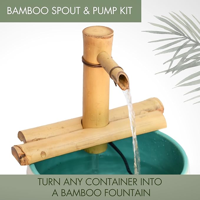 Bamboo Accents 7" Adjustable Bamboo Fountain Kit with Pump – Compact Zen Water Feature for Bowls, Basins & Small Gardens, Indoor/Outdoor (Container Not Included)