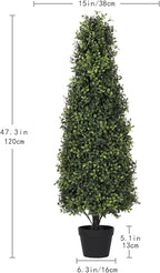 4ft Artificial Boxwood Topiary Trees (Set of 2) - UV Resistant Faux Plants Outdoor, Realistic 48in Fake Potted Bushes and Shrubs for Front Porch, Planter, Patio, Evergreen