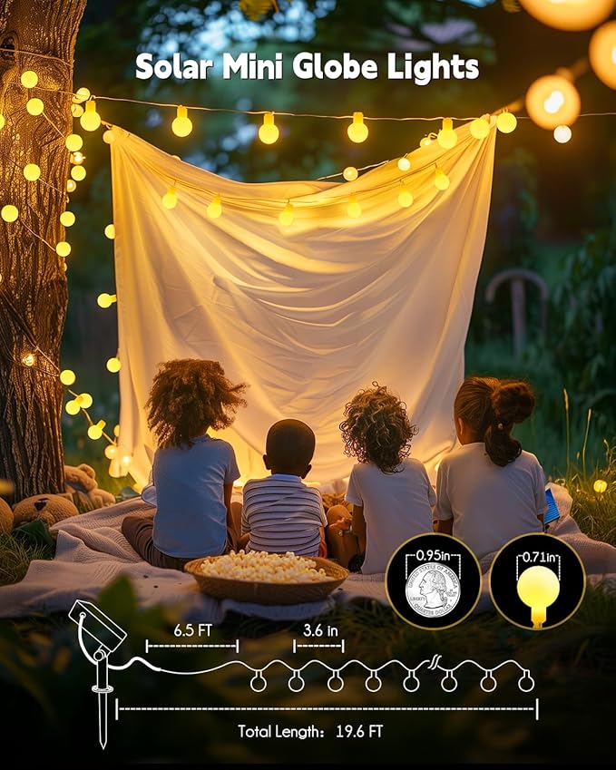 Brightown Solar String Lights Outdoor Waterproof, 19.6Ft 60 LED Globe Solar Patio Lights, 8 Modes Balcony Lights for Yard Patio Tree Canopy Party Camping Balcony