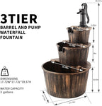 YI 40-Inch 3 Tier Barrel Waterfall Fountain Outdoor Water Fountains Barrel Wood 3-Tier Freestanding Rustic Pump for Garden Patio Backyard Porc