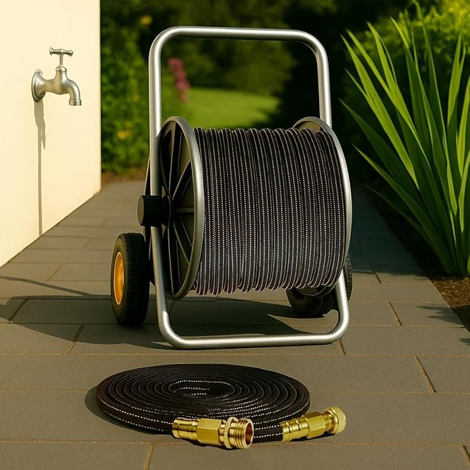 10FT Lightweight Garden Hose,Flexible Water Hose with Solid Brass Head,Kink-Free,Collapsible Hose,High Pressure Flat Water Hose for RV,Boat,Car Wash,Garden,Yard,Camper,Outdoor (Orange-Black, 10 Feet)