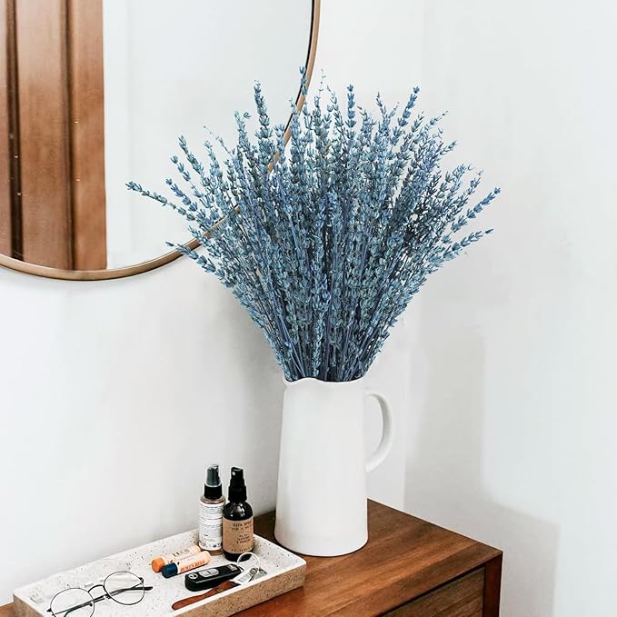 Uieke Dried Lavender Flowers, 16" Preserved Dried Lavender Bundles Blue Flowers Stems Bouquet for Shower Weeding Home Fragrance Vase Crafts Decor, 100g(3.52oz)