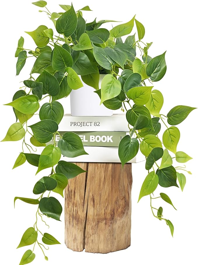 Waipfaru Artificial Plants Indoor, 1Pcs 34" Realistic Fake Pothos Hanging Plants Silk Vines Ivy Potted, Fake Pothos for Living Room Office Bedroom Bathroom Kitchen Shelves Indoor Home Decor