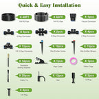 Drip Irrigation Kit for Garden, Automatic Watering System with Quick Connect Fittings, Adjustable Spray Nozzles, Water Saving Irrigation System for Yard, Greenhouse, Lawn & Potted Plants (106FT)