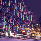 Weepong Meteor Shower Outdoor Christmas Lights 32 Tube 768LEDs Snow Falling Rain Cascading Icicle Light for Christmas Halloween Tree Decorations Wedding Party Garden Decor, UL Plug Multi Color