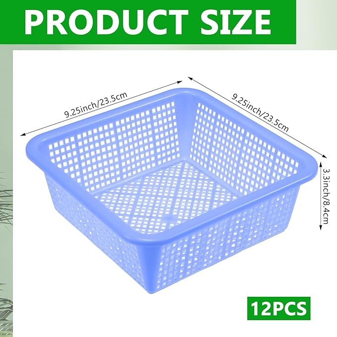 12PCS Aquatic Plant Baskets for Hydroponics Water Garden Plant Pots 10.5 x 10.5 x 3.7 Inch Square Plastic Mesh Basket for Hydroponics Live Aquarium Nursery Grow Botany Flowers